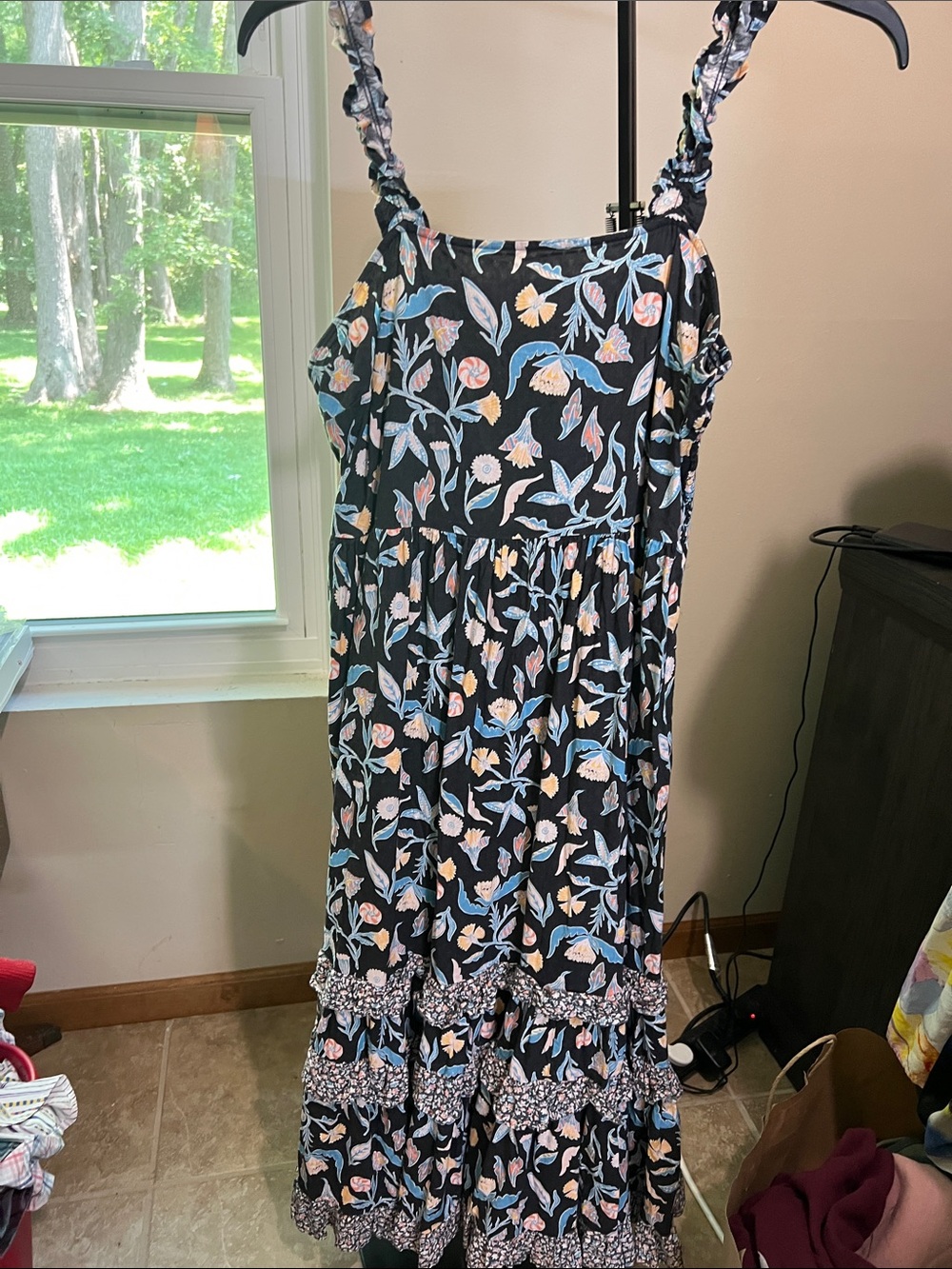 Universal Thread Black Floral Maxi Dress with Pastel Blue & Pink